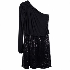 Laundry by Shelli Segal Black One Shoulder Sequin Cocktail Mini Dress Party Even